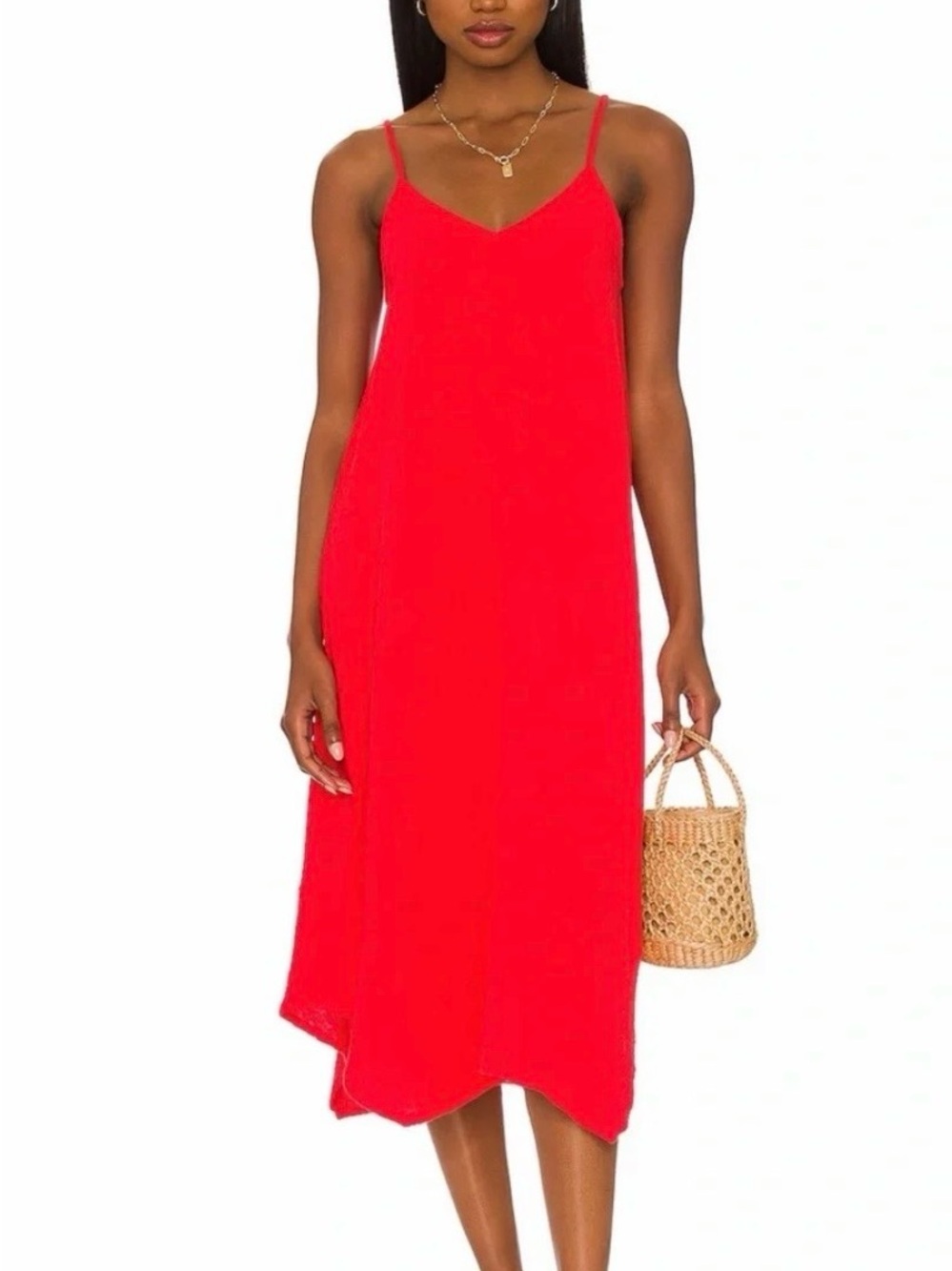 bobi Red Slip Midi Dress